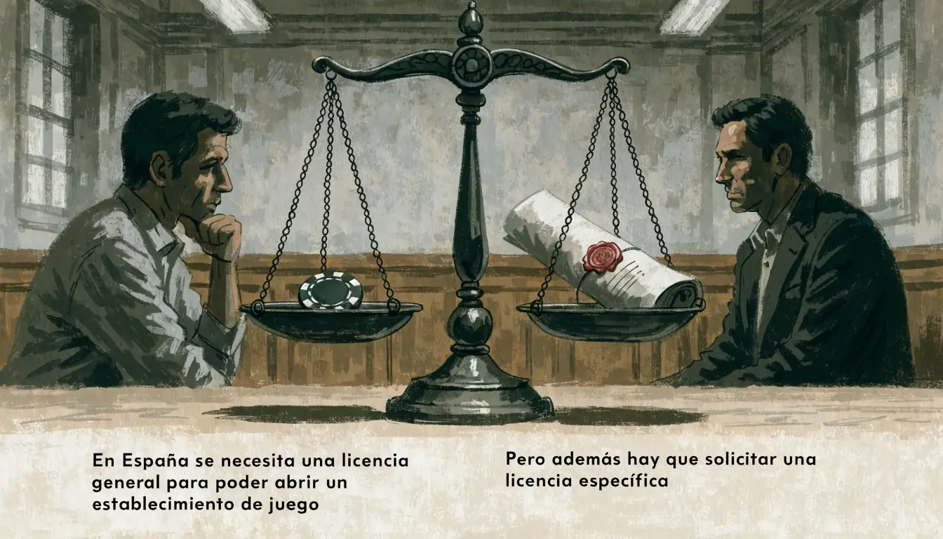 Balanza con ficha de casino y documento legal
